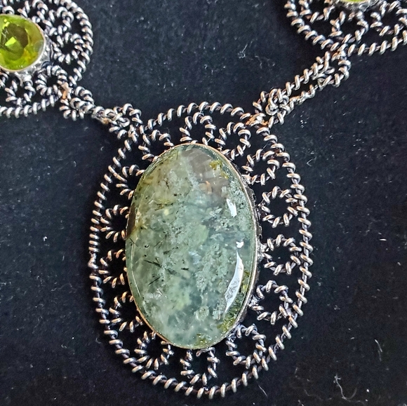 New Moss Agate & Peridot Silver Necklace. - Picture 15 of 16